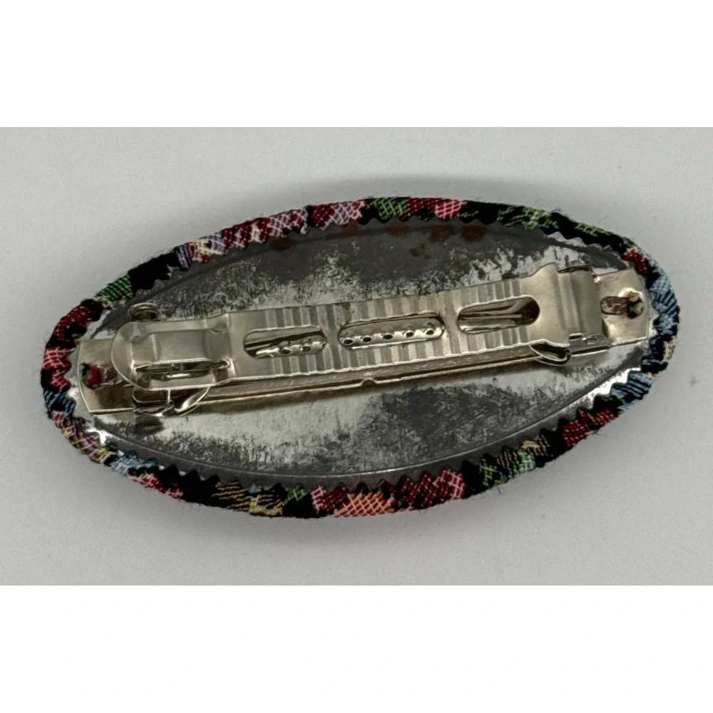 Vintage‎ 80s Floral Tapestry Petit Point Hair Barrette Oval French Clip Black